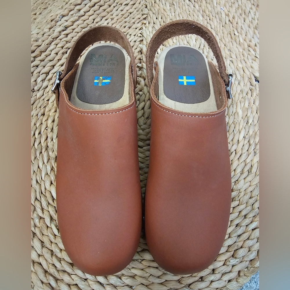 MIA Brown Leather Slip-On Clogs
